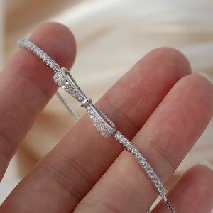 Sterling Silver 925 Diamond Bow Adjustable Bracelet